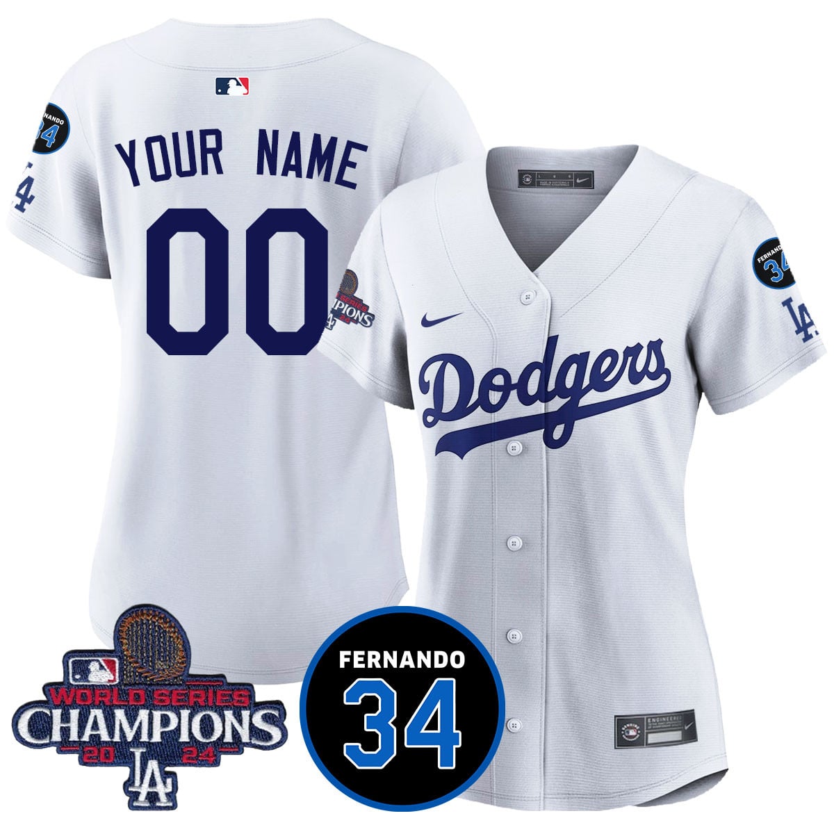 Custom Women's LA Dodgers - World Series Champions 2024/Fernando Valenzuela Memorial Jersey - All Stitched N1