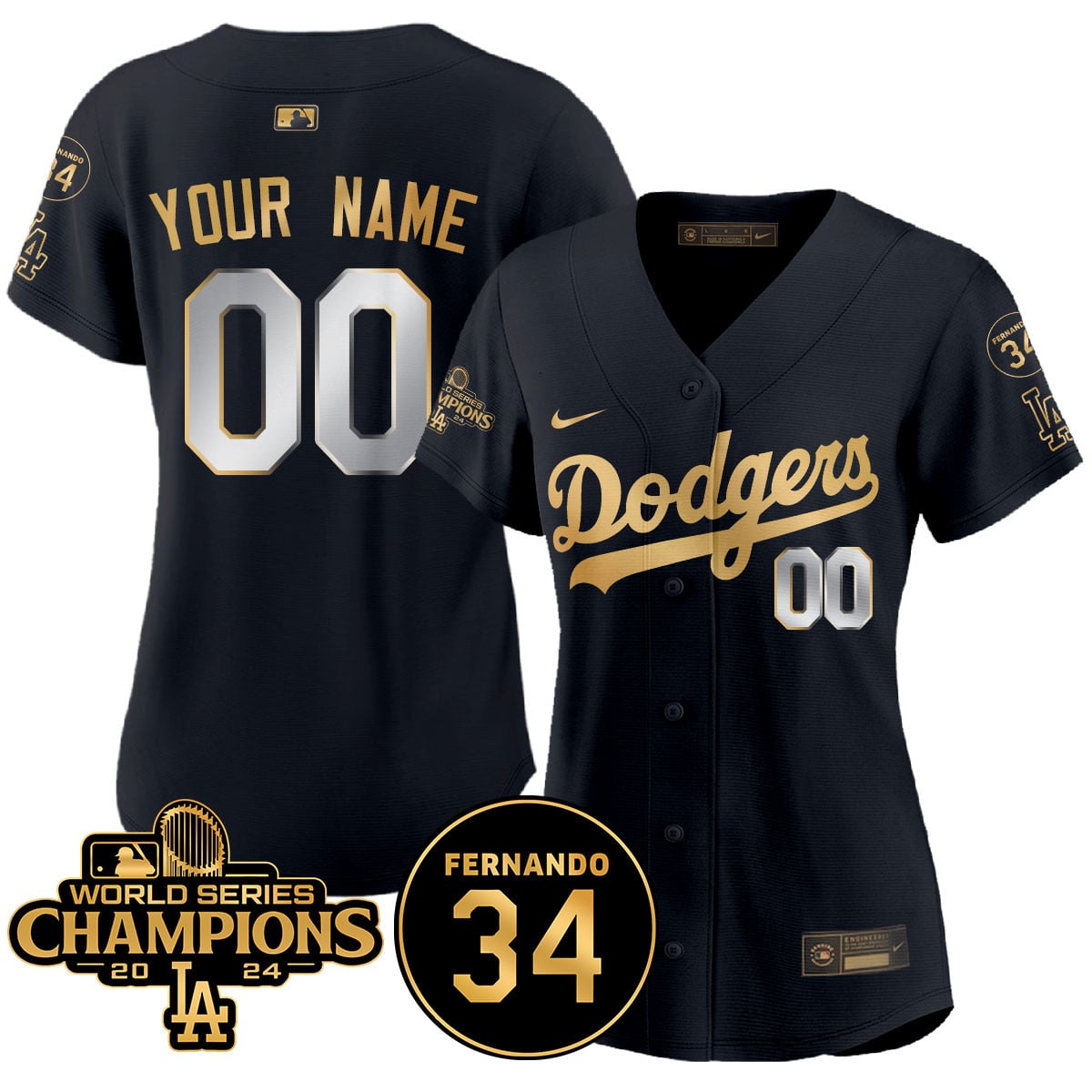 Custom Women's LA Dodgers - World Series Champions 2024/Fernando Valenzuela Memorial Jersey - All Stitched N1
