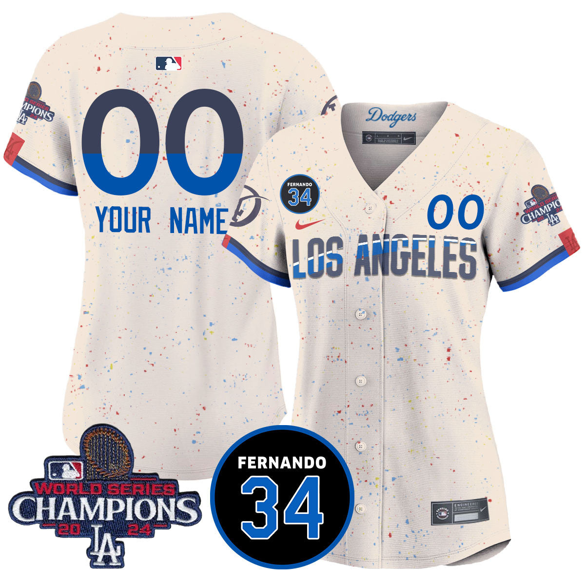 Custom Women's LA Dodgers - World Series Champions 2024/Fernando Valenzuela Memorial Jersey - All Stitched N1