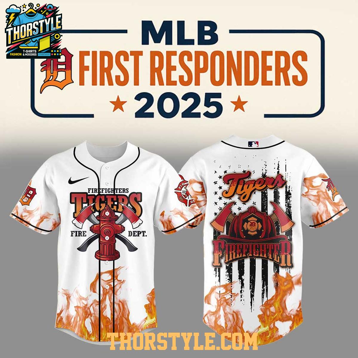 Detroit Tigers Firefighter Appreciation 2025 Fire Dept. Baseball Jersey 