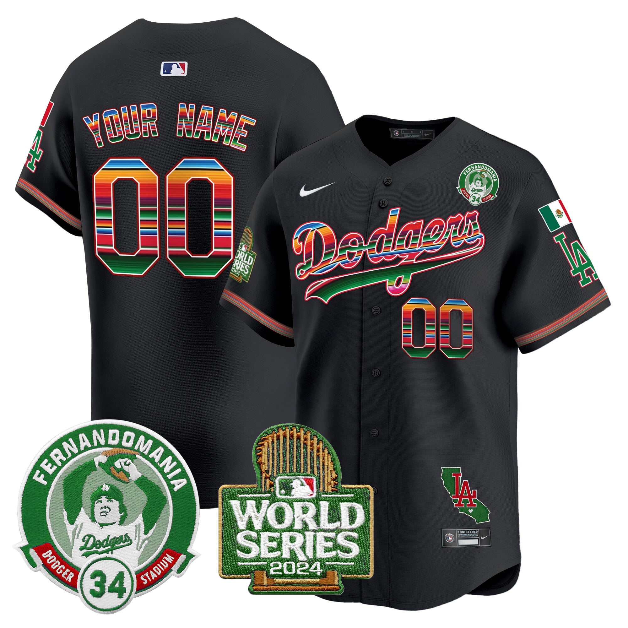 Dodgers Mexico Fernando Valenzuela & 2024 World Series Patch Vapor Premier Limited Custom Jersey - All Stitched