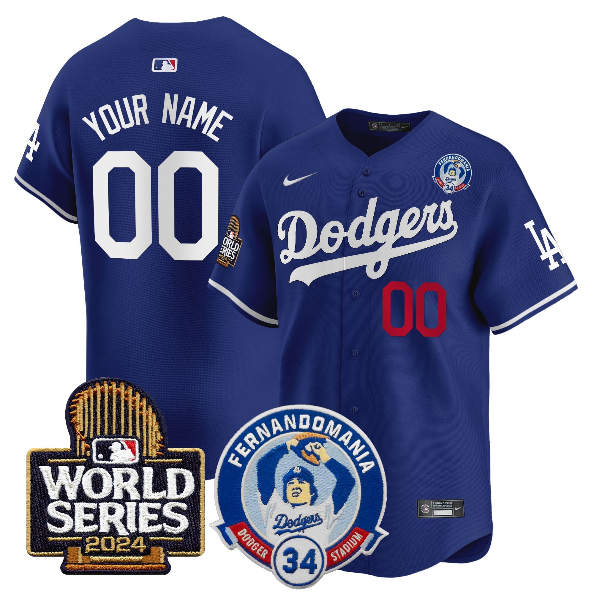 Dodgers Fernando Valenzuela & 2024 World Series Patch Vapor Premier Limited Custom Jersey V3 - All Stitched