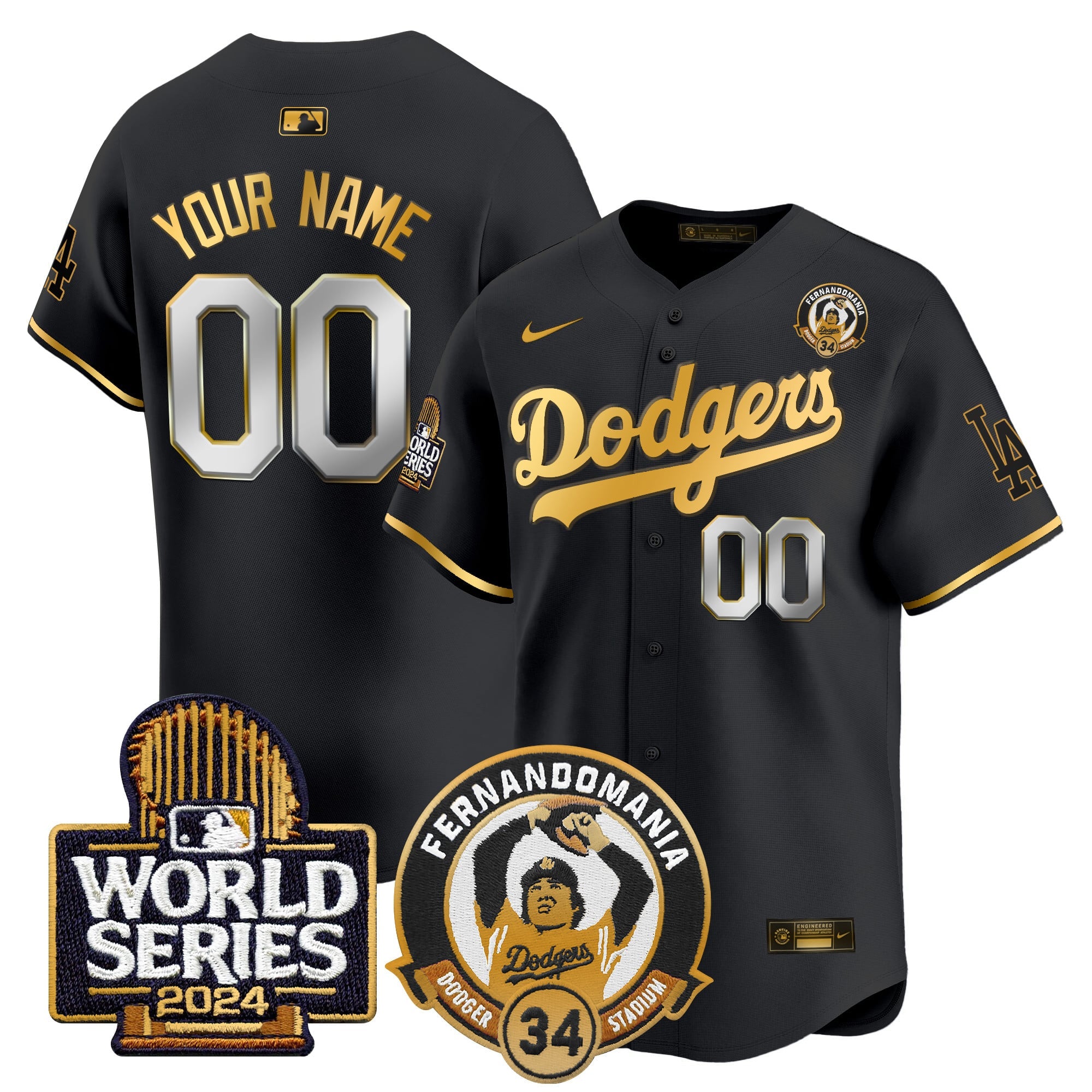 Dodgers Fernando Valenzuela & 2024 World Series Patch Vapor Premier Limited Custom Jersey V3 - All Stitched