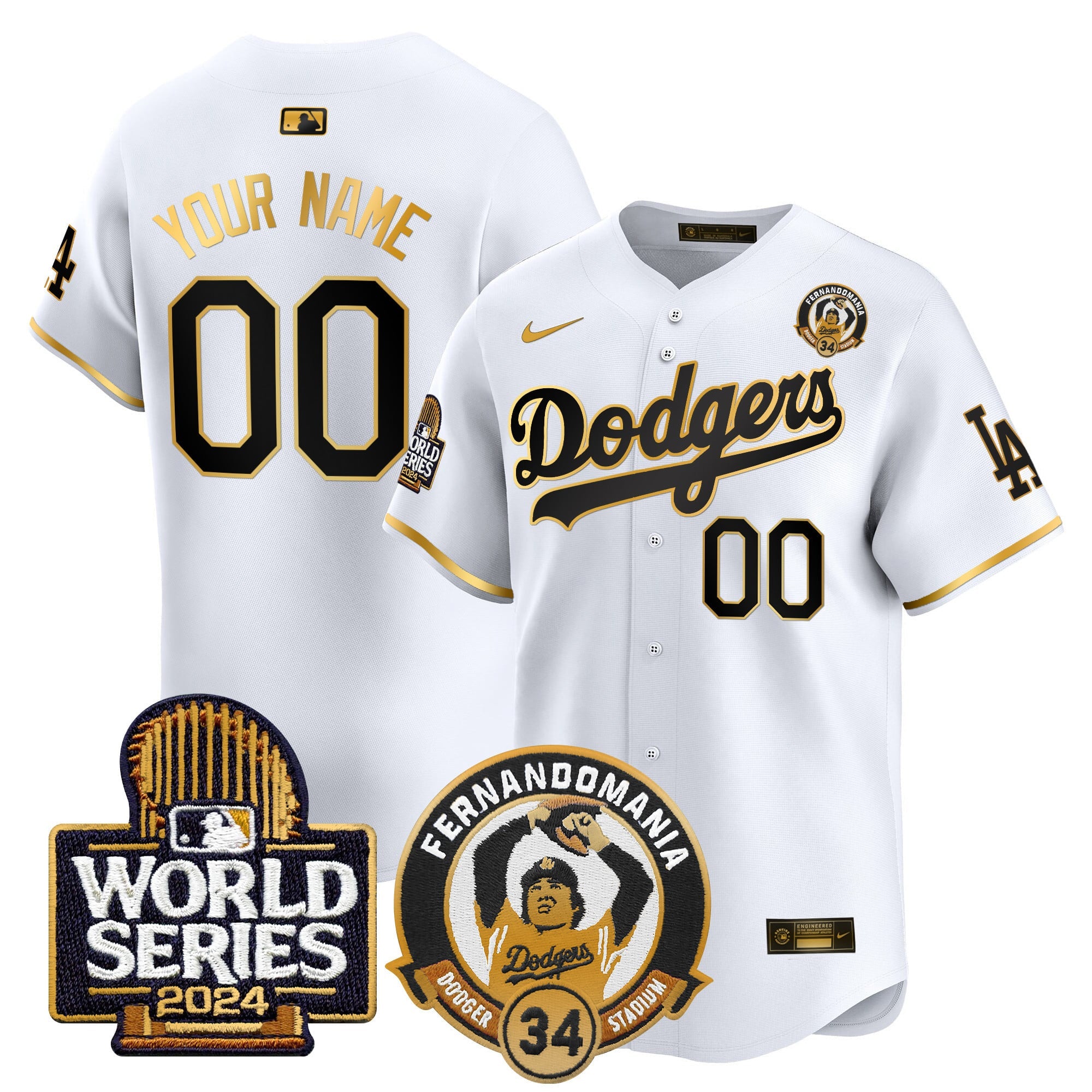 Dodgers Fernando Valenzuela & 2024 World Series Patch Vapor Premier Limited Custom Jersey - All Stitched