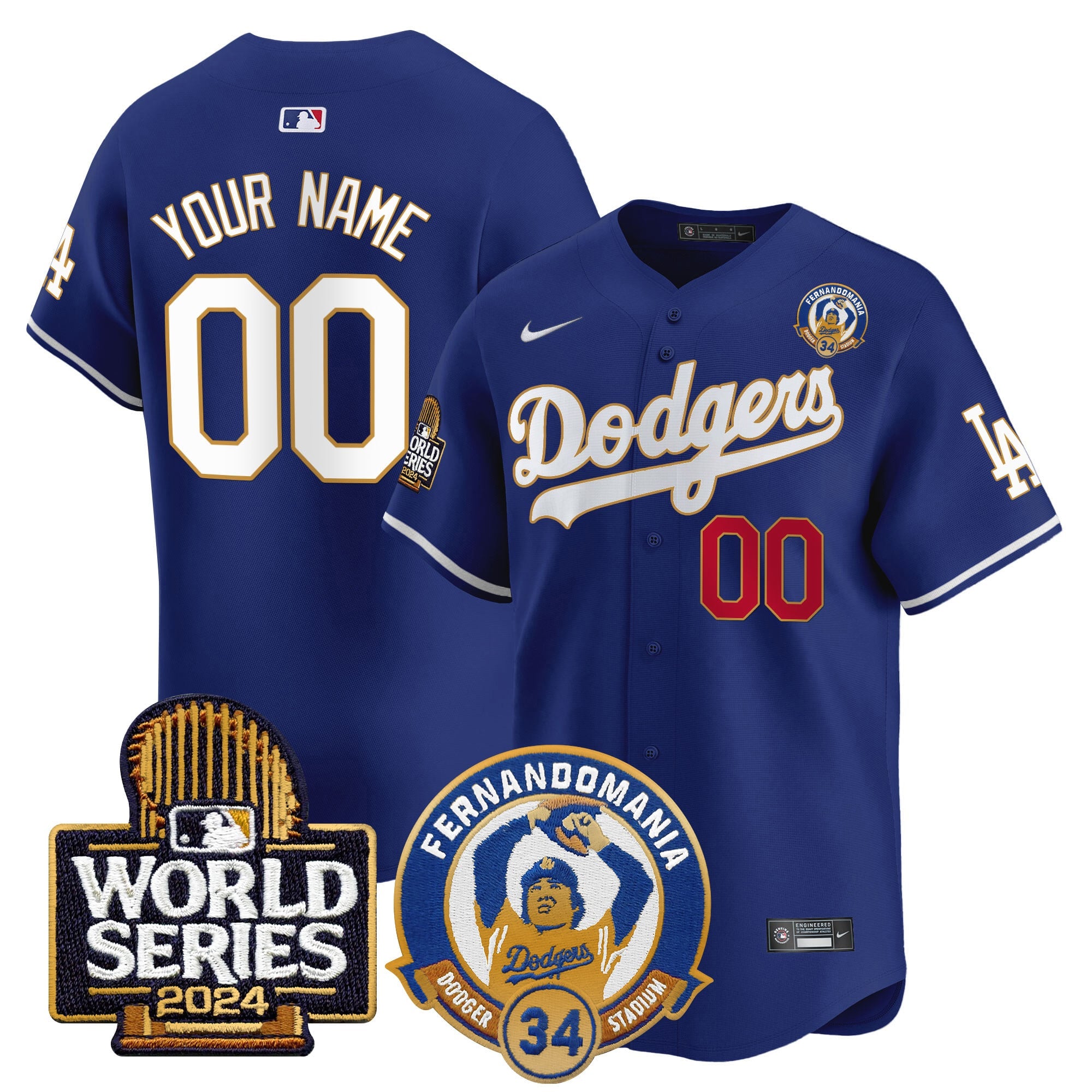 Dodgers Fernando Valenzuela & 2024 World Series Patch Vapor Premier Limited Custom Jersey - All Stitched