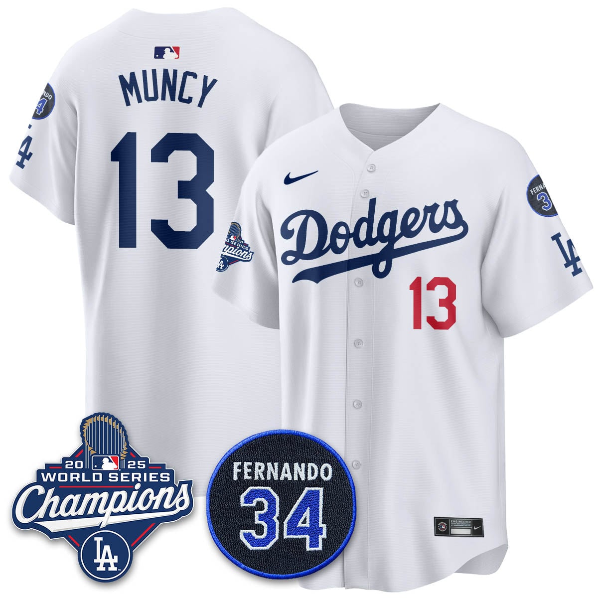 Los Angeles Dodgers 2025 World Series Champions Jersey - All Stitched